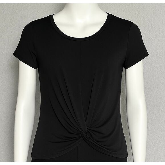 Candie’s Knot-Front Scoop Tee Women M Black Soft Stretch Casual Minimalist Basic - Picture 1 of 8